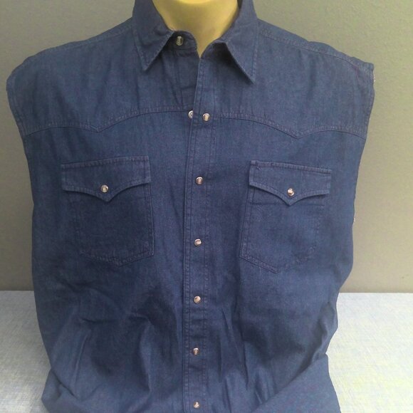 NEW Roper Western Pearl Snap Shirt Sleeveless Denim Men's XL NWT - Picture 1 of 8